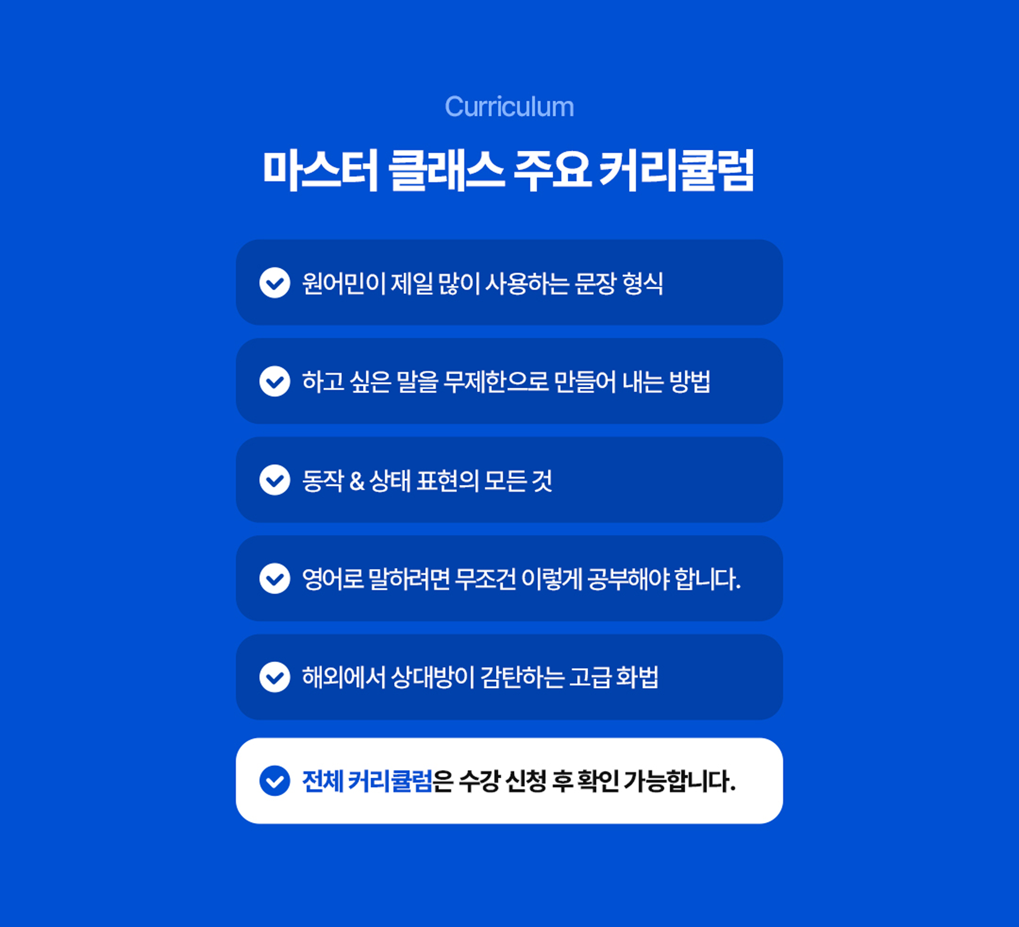 마스터 클래스 주요 커리큘럼